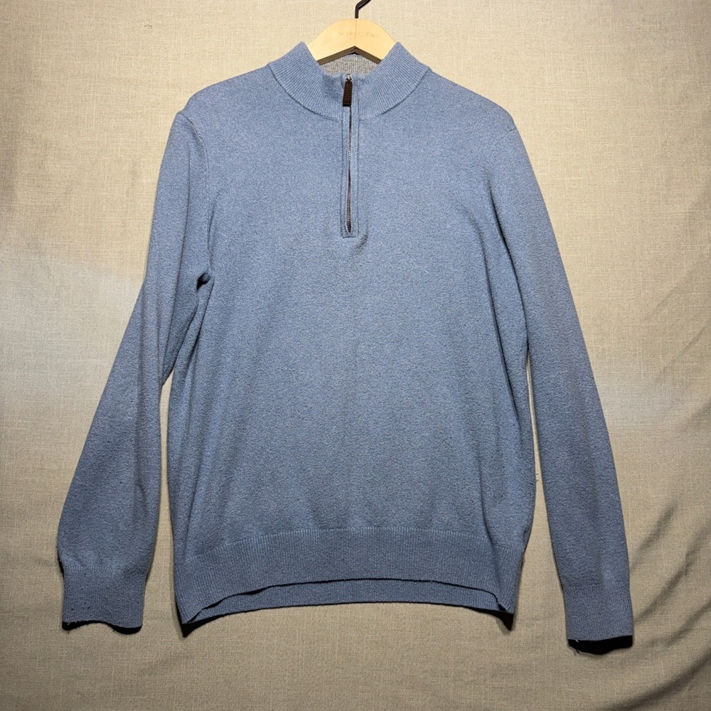 Faherty Sweater Mens M Blue LS Quarter Zip Mock Neck Coastal Sustainable 7013